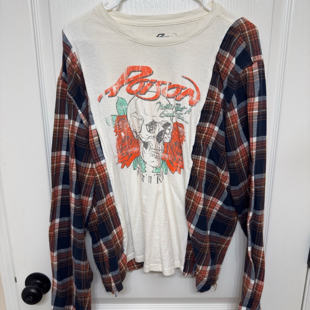 Handmade Upcycled Graphic T-shirt Flannel